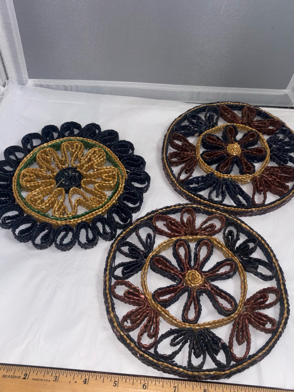 Vintage woven rattan trivets farmhouse, decor, cottage core